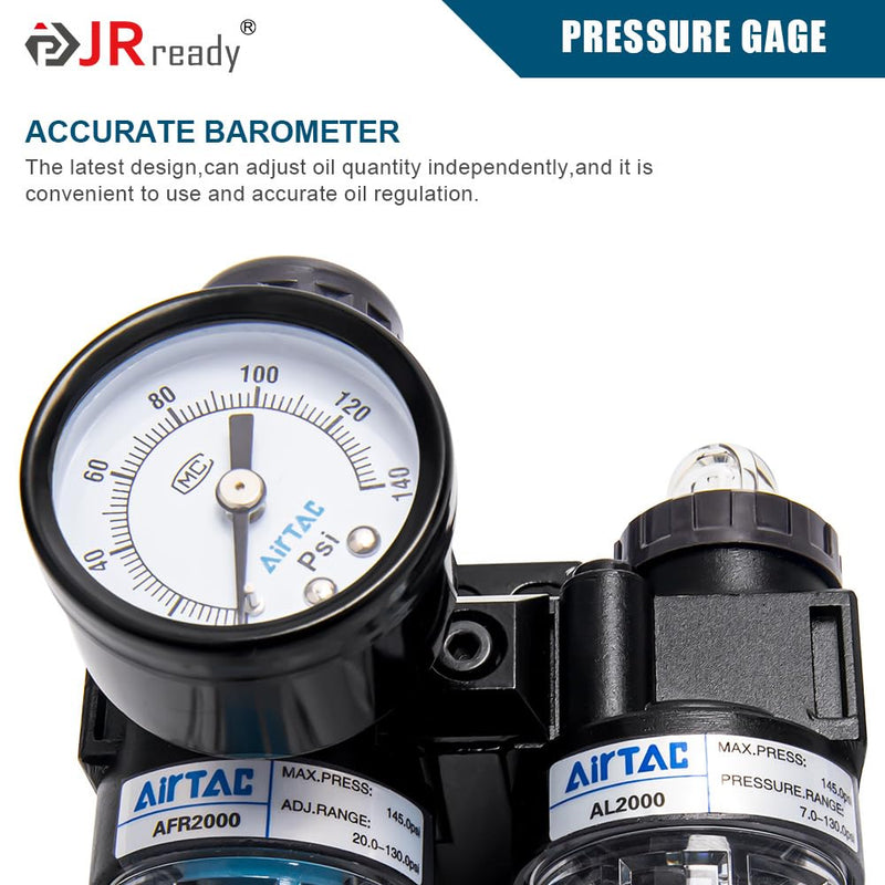 JRready Pneumatic Crimping Machine Accessory Tool, AFC20002WT Air Compressor Regulator with Gauge 1/4" Air Pressure Regulator Water Separator for Air Compressor Pneumatic Crimping Tools