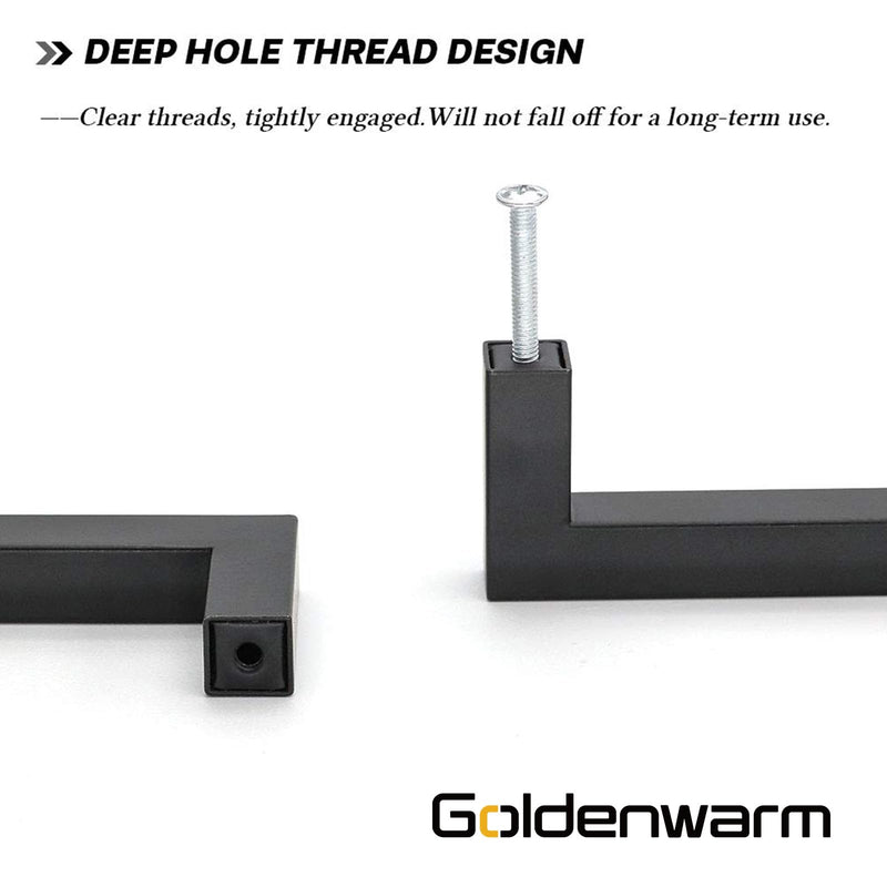goldenwarm 10 Pack 5 Inch Black Cabinet Handles Matte Black Drawer Pulls Stainless Steel Cabinet Hardware Square Bar Modern Cabinet Handles for Kitchen Bathroom Cupboard 5 Inch Hole Centers