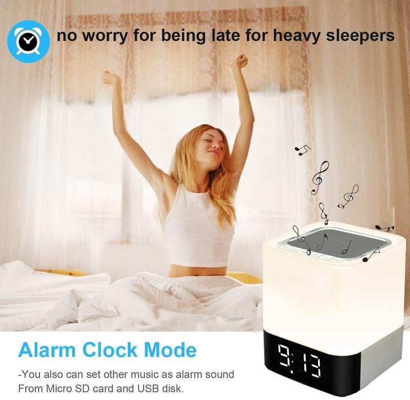 Night Lights Bluetooth Speaker, Alarm Clock Bluetooth Speakers Touch Sensor Bedside Lamp Dimmable Multi-Color Changing Bedside Lamp, MP3 Player, Wireless with Lights