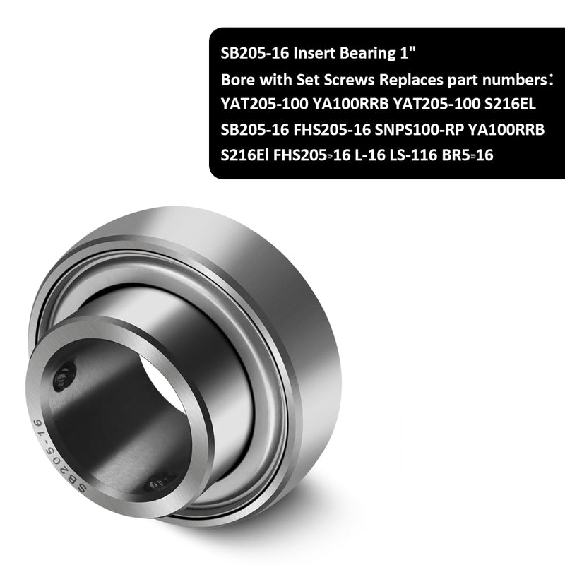 SB205-16 Insert Bearing 1" Bore with Set Screws for Agricultural Machinery Replaces YAT205-100 YA100RRB YAT205-100 S216EL SB205-16 FHS205-16 SNPS100-RP YA100RRB S216El FHS205-16 L-16