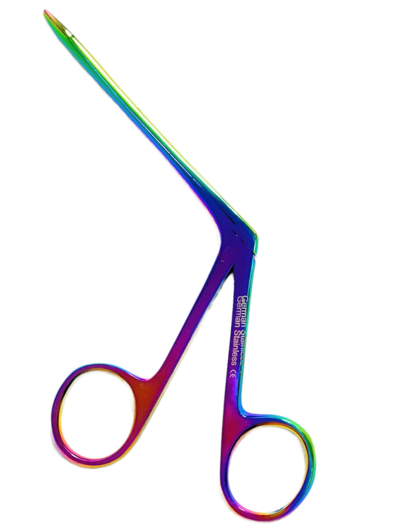 ArTLaB-Premium German Ear Wax Removing Removal Forceps 3.5" Shank, with Metallic Color Handle, Serrated Jaws Alligator Forceps (Rainbow Titanium) RAINBOW TITANIUM