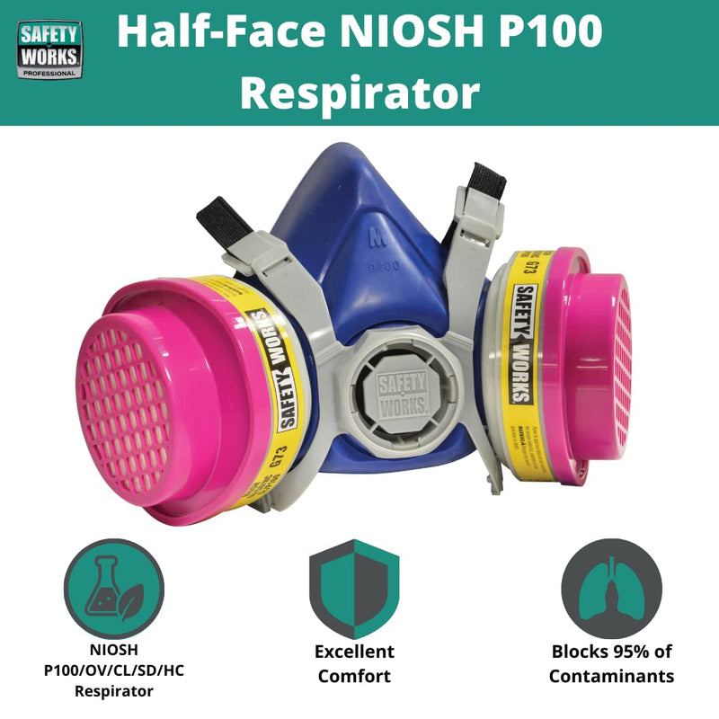 Safety Works SWX00320 Multi-Purpose Respirator Half-Mask Niosh Ov/AG/P100, Grey/Blue 1 Count (Pack of 1)