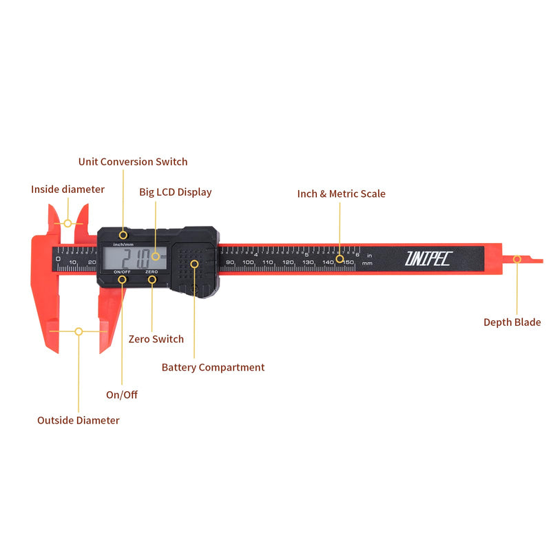 Digital Caliper 6 inch Digital Micrometer Caliper,ABS Body for Accurate Measurements with LCD Screen, Auto-Off Feature, Inch and Millimeter Conversion Enhanced ABS