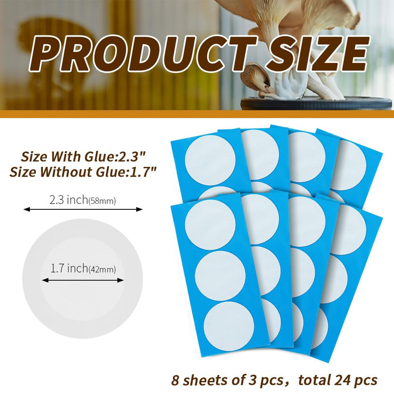 24 Pieces Synthetic Filter Paper Stickers 58 mm PTFE Filter Disc 0.3 μm for Mushroom Cultivation Wide Mouth Jar Lids 58mm
