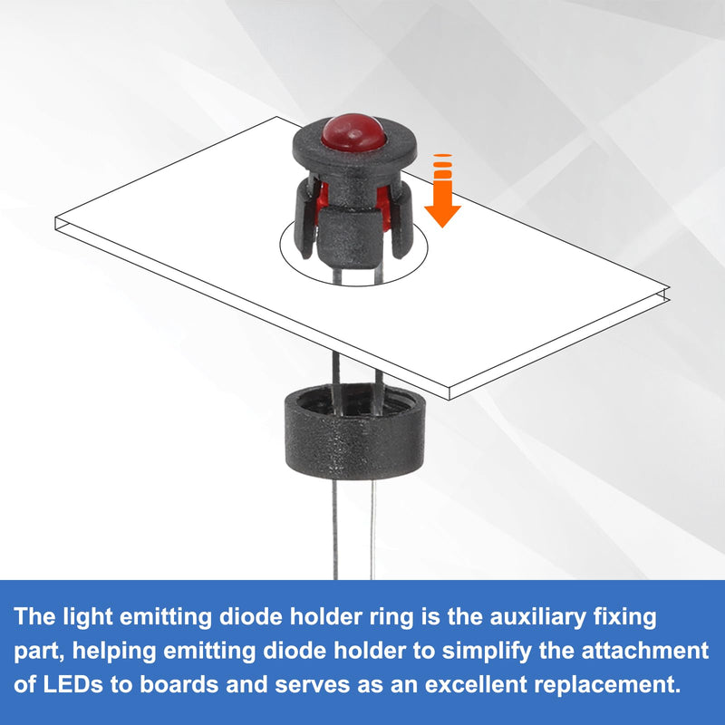 PATIKIL 3mm Emitting Diode Holder Kit, 50Pcs Plastic LED Holder Flat Clip Circle Cover Mounting Bracket Accessories for Lamp Bulb Bezel Mount Panel LED Display, Black 100