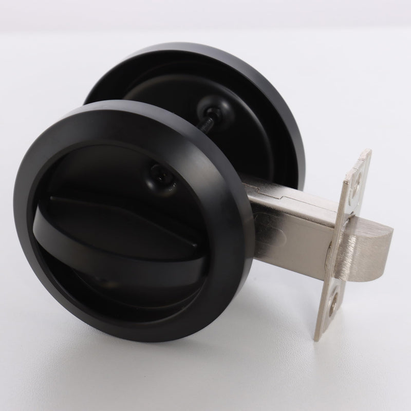 Black Stainless Steel Door Knobs Ring Hidden Recessed Cup DoorKnob Furniture Pulls Flat Door Handles Furnture Door Lock, Door Lock, Home Entry Door Handles Lock with Black Chicago Screws, 1 Set