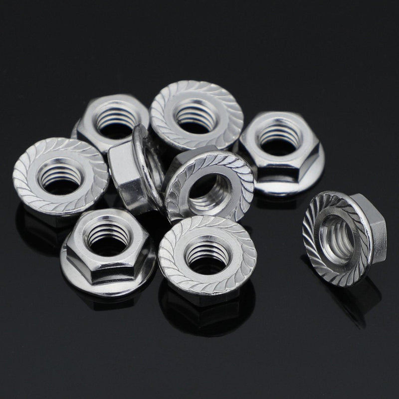 1/4-20 Serrated Flange Hex Lock Nuts, Stainless Steel 18-8 (304), Bright Finish, 100 PCS 1/4-20