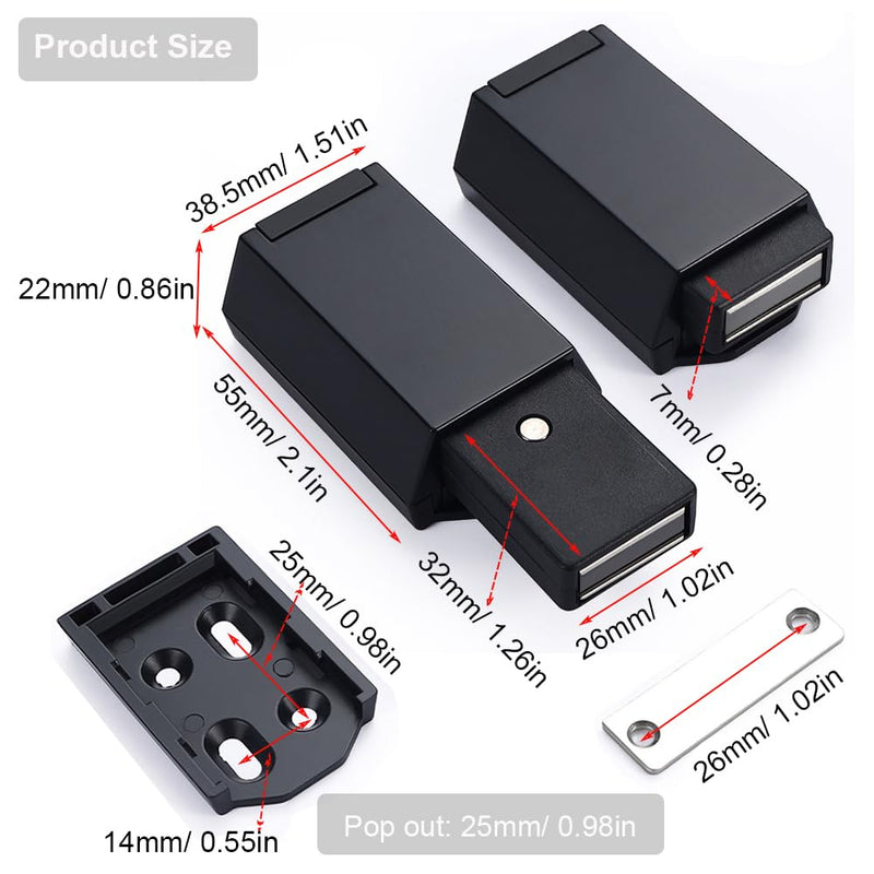 Push to Open Door Latch Cabinet Hardware ZKRIOC 2 Pack Magnetic Push Latch & Lock Heavy Duty Touch Latch and Catch for Hidden Door Drawer Push Release Tip on Strong Pop Out, Black
