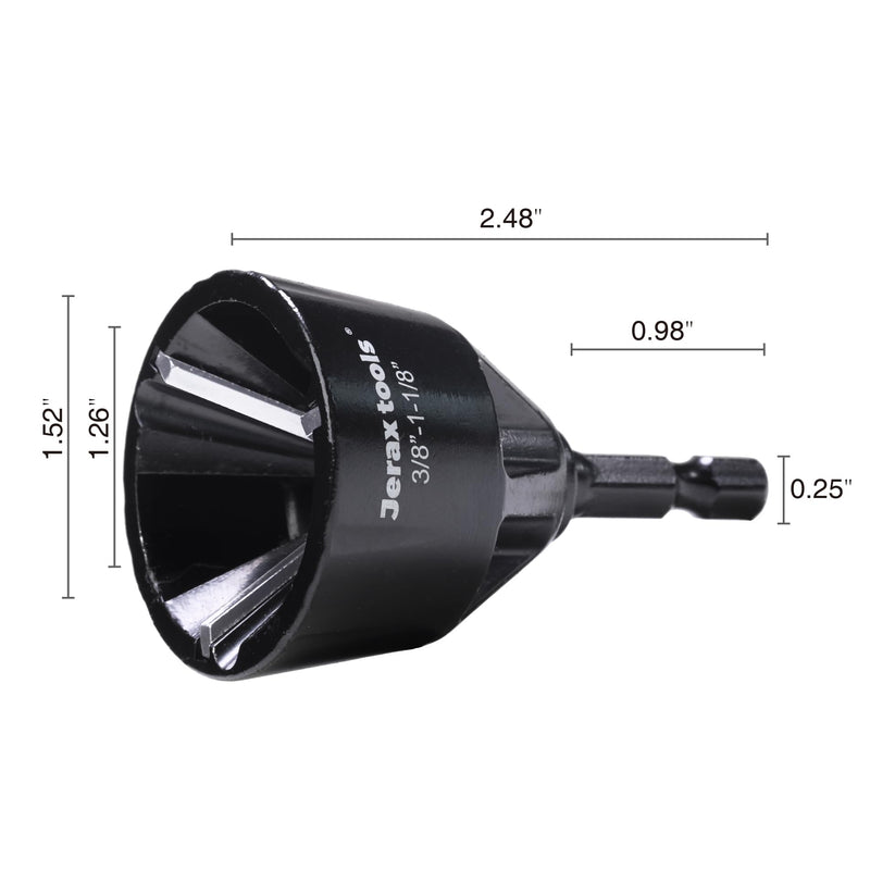 Tungsten Carbide Chamfering Drill Bit 1-1/8" for Removing Burr and Edge Deburring, Quick Release Hex Shank Deburring Tool for Metal Rod, Tube, Screw, Dowel, Sheet, Copper/PVC Pipe 3/8" - 1-1/8" (1 PCS)