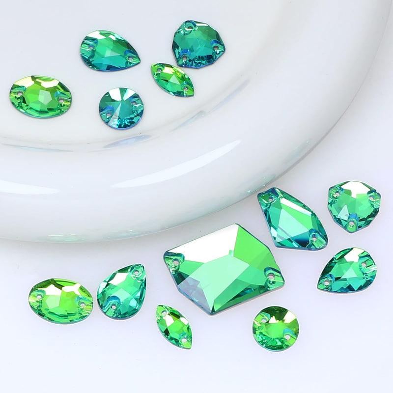 DONGZHOU Sew On Rhinestones for Clothes,71Pcs Sew On Crystals with Holes Flatback Sewing Stones Mix Shape Glass Crystal Gems for Jewelry, Shoes, Costume Peridot