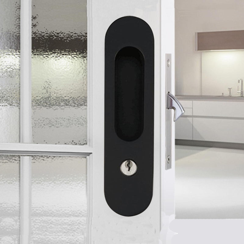 6.8" Privacy Pocket Door Lock Hardware Sliding Door Lock with Key Pocket Door Handle,Black Black