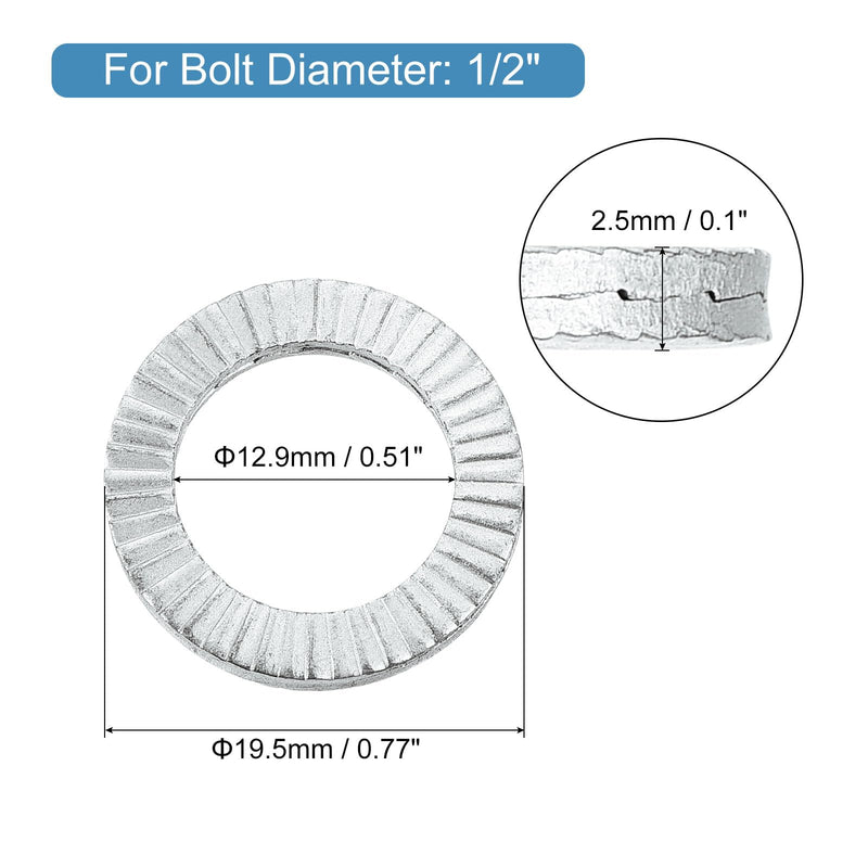uxcell Wedge Locking Washers for 1/2 Inch Bolts, 20pcs Manganese Steel Washers Vibration Resistant Safety Washers 20
