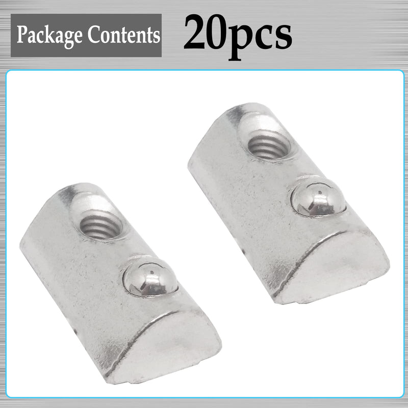 20Pcs 4040 Series M5 T Slot Nuts Roll-in Spring Nuts,Carbon Steel T-nut with Ball,for 4040 Series Aluminum Extrusion Profile Rail,with 8mm Slot 4040,M5