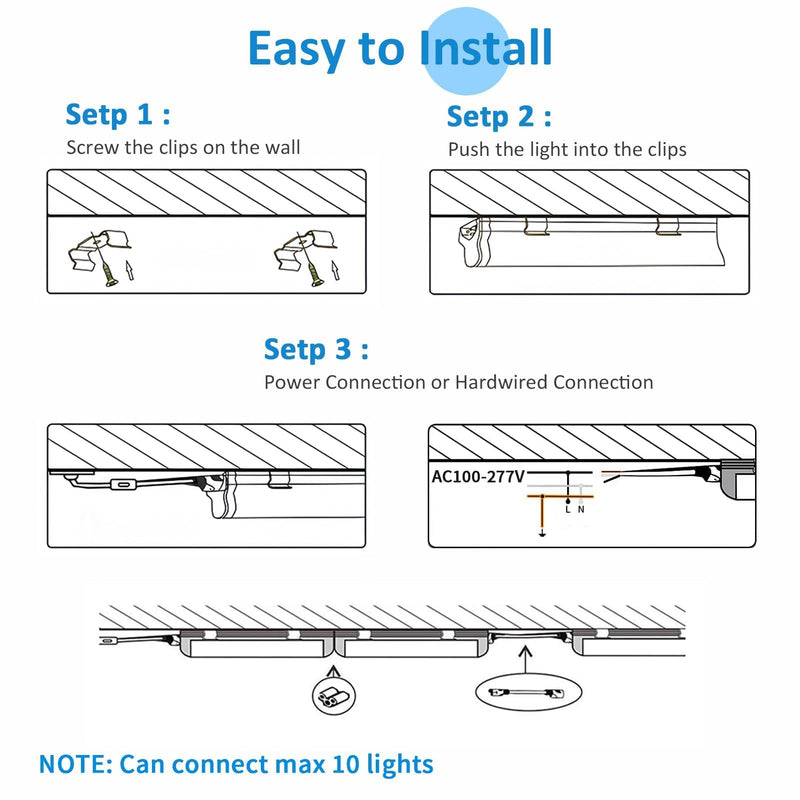 CNSUNWAY 2FT LED Shop Light, 24W 5000K Utility T8 LED Light Fixture, 3600LM Super Bright, D Shape, High Output, Linkable LED Light Tubes for Room, Garage, Workbench, Plug and Play, 2 Pack Daylight White 2 Feet