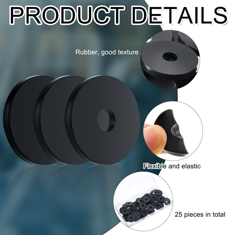 Rubber Washer Heavy Duty Abrasion Resistant Rubber, 1 OD x 1/4 ID x 1/8 Thickness Rubber Flat Washer Flat Rubber Grommets Black Rubber Washers for Bolts Spacers, Vibration Suppression (25 Pieces) 25