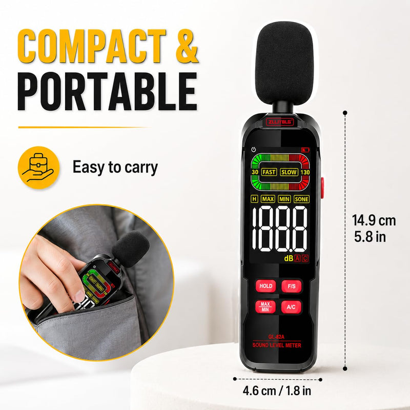 GL82A Digital Sound Level Meter, 30-130dB Decibel Meter with Backlit LCD, High Precision Noise Detector for Home, Office, Factory, Construction & Daily Use | Backlit LCD, High Precision Noise Detector, For Home, Office, Factory, Construction & Daily Use