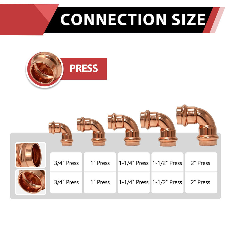 10Pcs EFIELD 3/4"Copper Press 90 Degree Short Radius Elbow(PRESS459-10-10) 10 3/4" x 3/4"