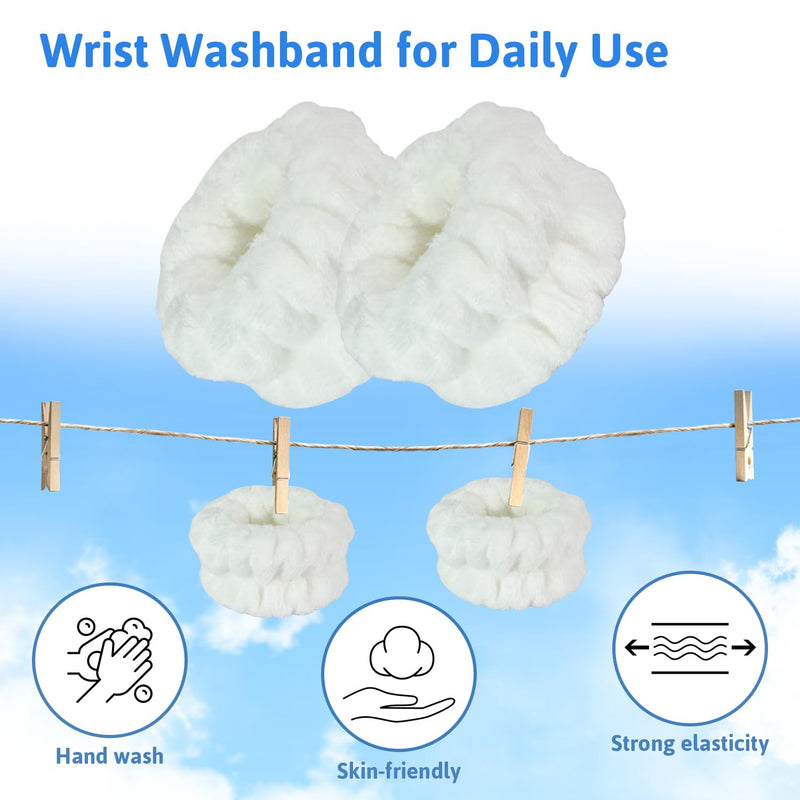2pcs White Wrist Bands for Washing Face, Spa Face Wash Wristbands, Absorbent Microfiber Wristbands for Bathing, Yoga Practitioners, Fast Drying, Prevent Water Spilling Down Your Arms