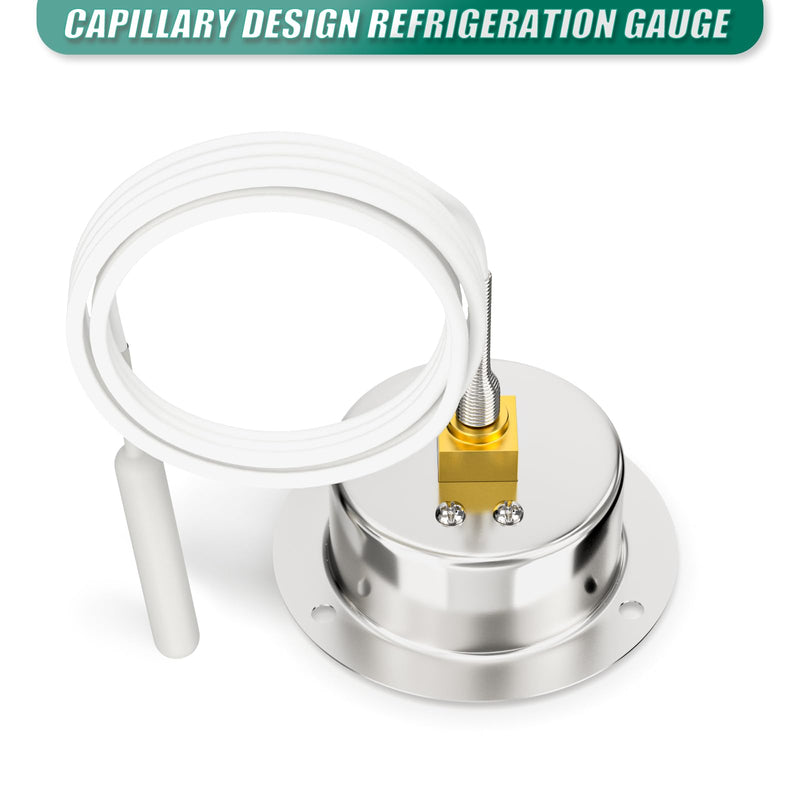 2PCS -40 to 65 ℉ / -40 to 20℃ Capillary Design Refrigeration Thermometer, Stainless Steel Flanged Panel Mount, 2" Dial Size, 48" Capillary Length, Cold Storage, Display Cabinet, Freezer