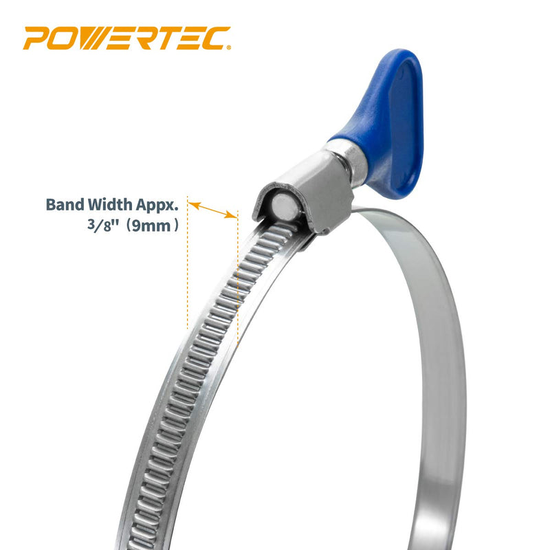 POWERTEC 70260 4 Inch Key Hose Clamp, Thumb Screw Key Adjustable Stainless Steel Hose Clamps for Dust Collection, Dust Collector and Dryer Vent Hose, Pipe Clamp, RV Clamp, Worm Gear Clamp, 10 pack Key clamps (10 PK)