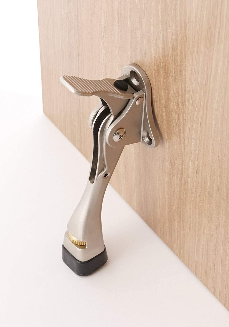 Gotega Door Stopper, 2 Packs Kickdown Door Stop with One Touch Adjustable Height and Rubber Tip 4 Inches, Heavy Duty Door Stops, Door Holder, Bottom of Door Satin Nickel 4 inch x 2 pack