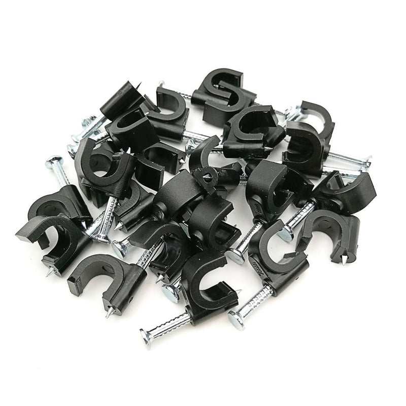 HS 7mm Ethernet Cat6 Cable Clips Clamps RG6 with Steel Nail (200 Pack) Wire Clips Black for Wall,Cord Management