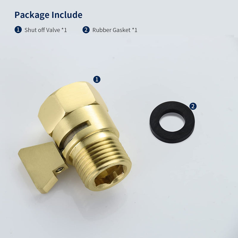 Tenfe Water Flow Control Valve for Shower Head, Glod Adjustable Water Pressure Regulator for Hand Held Shower Head Shut Off Valve, Brushed Brass Water Saver G1/2 Standard Connection