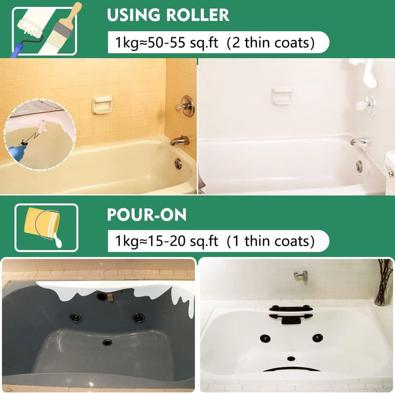 Tile Paint, Tub and Tile Refinishing Kit, Tub Refinishing Kit White Bathtub Water Based &Low Odor, Easy to Use Sink Paint for Bathroom Kitchen, Semi-Gloss White, 25-30sq.ft. 17 Fl Oz (Pack of 1)