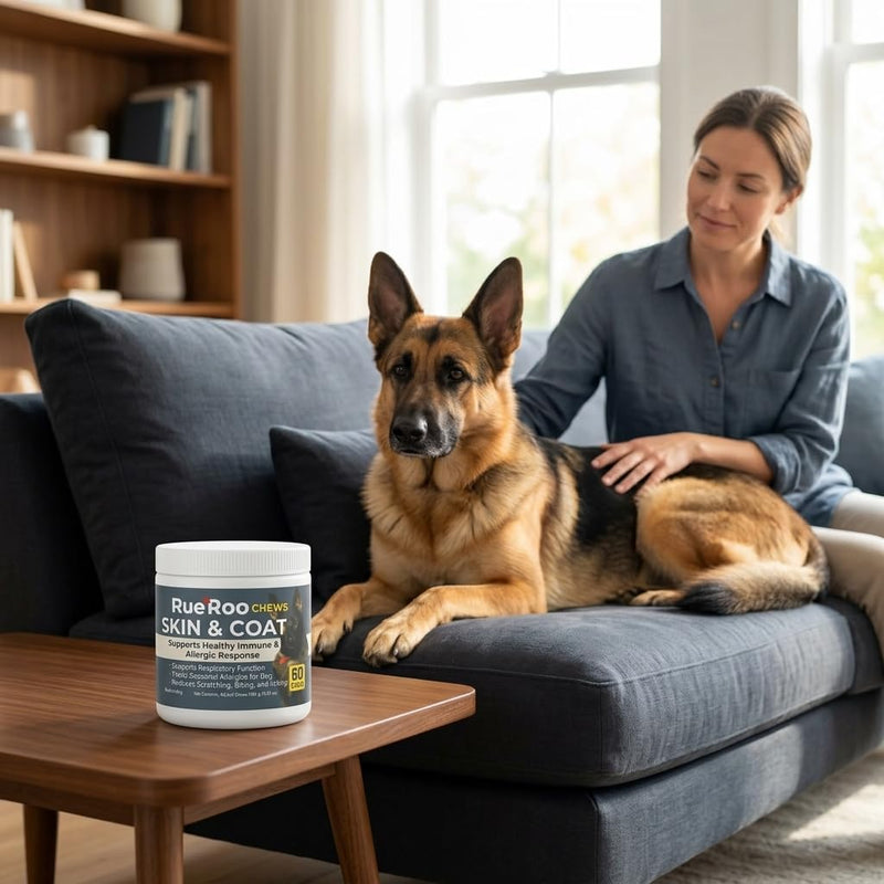 Skin & Coat Chews for Dogs – Omega-3 Fish Oil (EPA & DHA), Biotin & Vitamins A + D3 – Supports Itchy Skin, Dry Skin, Shedding & Shiny Coat – Puppies to Seniors – 60 Soft Chews