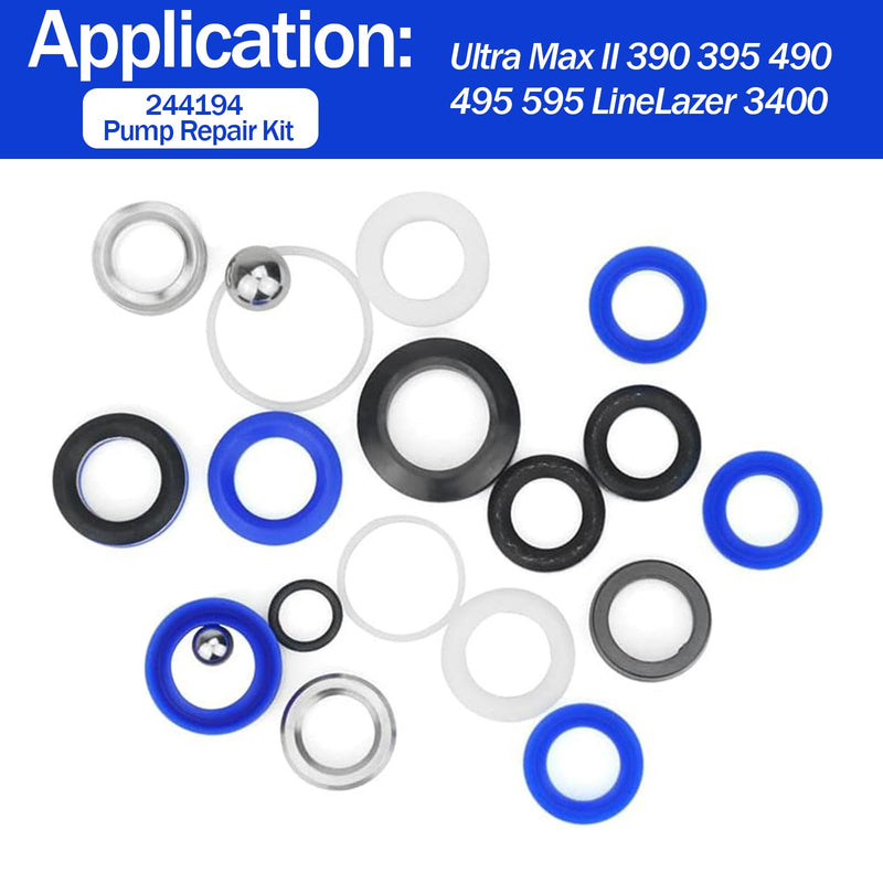 2 Pack 244194 Pump Repair Kit with Disposable Gloves fit for Graco Ultra Max II 390 395 490 495 595 LineLazer 3400 2