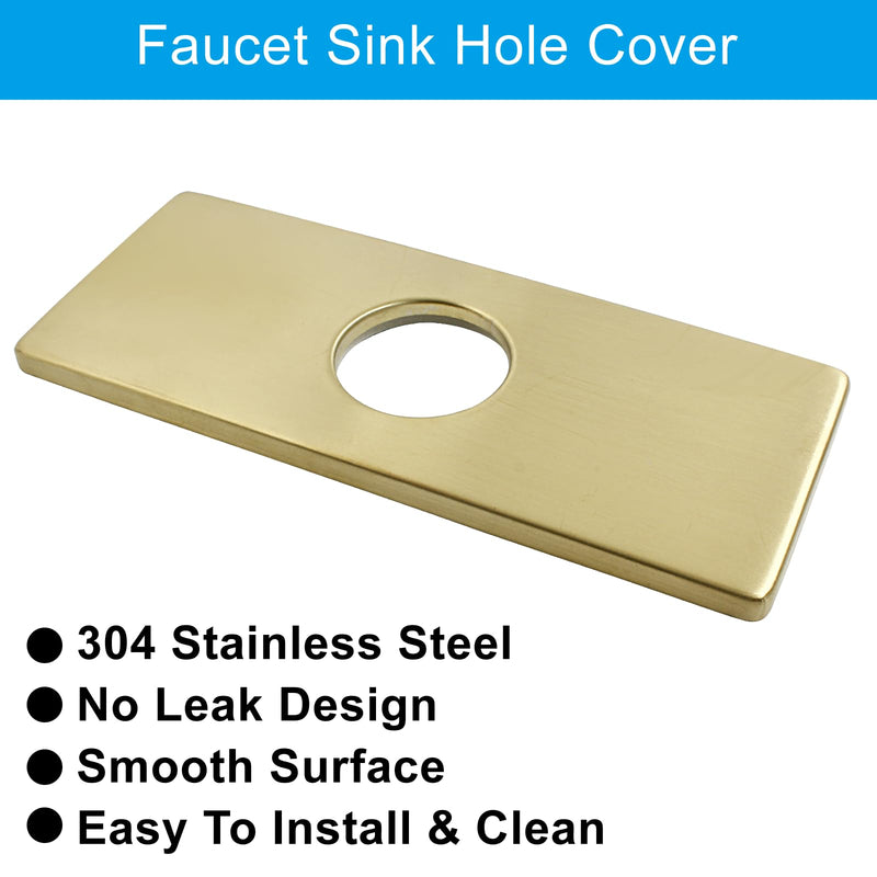 Biaungdo 6" Hole Cover Deck Plate, Brushed Gold Escutcheon Plate Stainless Steel Bathroom Faucet Plate Rectangle Faucet Cover Plate for 1 or 3 Hole Bathroom Vanity Sink Faucet