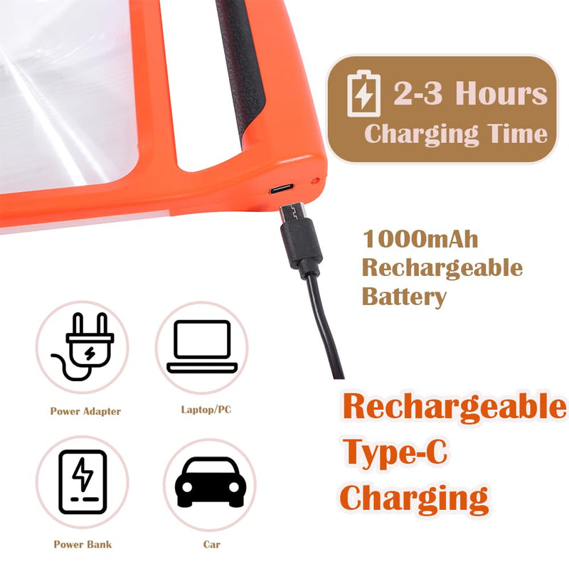 5X 10X Full Page Magnifying Glass for Reading, Rechargeable with 48 Adjustable LED Lights & 3 Light Modes, Comfort-Grip & Lightweight Handheld Magnifier for Seniors, Reading Aid, Low Vision(Orange) Orange