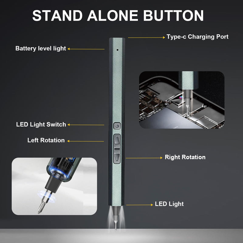 Mini Electric Screwdriver Set,30 in 1 Small Electric Screwdriver Cordless -24 Magnetic Bits, Dual-speed Adjustment, 3 LED Lights, Mini Power Screwdriver Repair Tool Kit,for Phone Camera Watch Laptop Gray