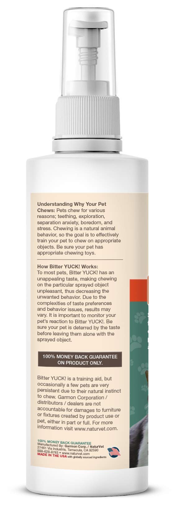 NaturVet – Bitter Yuck - No Chew Spray – Deters Pets from Chewing on Furniture, Paws, Wounds & More – Water Based Formula Does Not Sting or Stain – for Cats & Dogs 16 oz - PawsPlanet Australia
