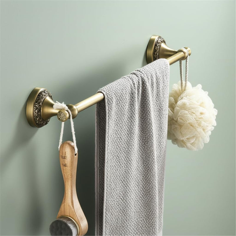 Flybath 20 Inch Towel Bar Antique Brass Exquisite Pattern Carving Rail Single Towel Holder Organizer for Bathroom Kitchen Accessories Wall Mounted, Brushed Bronze