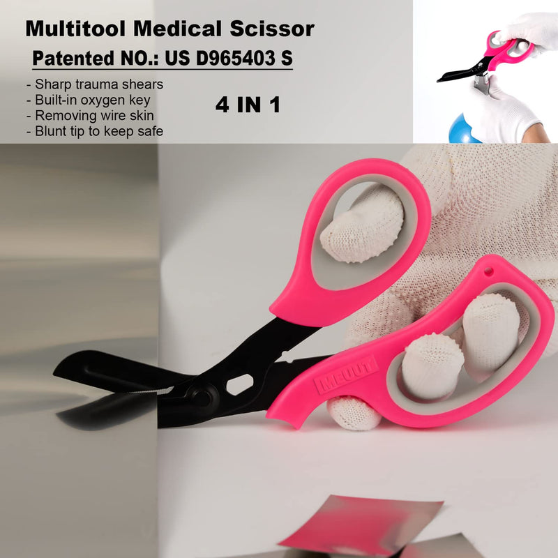 MEUUT 3 Pack Pen light & Medical Scissors-One Pantented Trauma Scissor Two LED Penlight with Pupil Gauge -8" Bandage Scissor for Nurse Doctor EMT Pink Scissor+pink&light Pink Penlight
