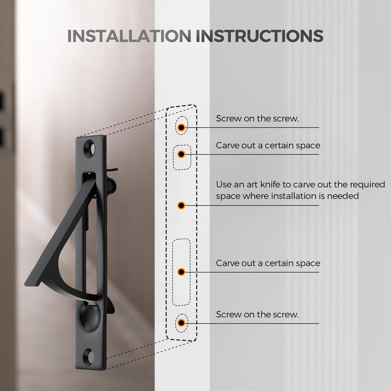 JOY DECOR 2 Pack 4.72" Pocket Door Handles + 1 Finger Edge Pull, Black Recessed Flush Rectangular Stainless Steel Hardware Set for Sliding Doors & Cabinets 4.72 inch