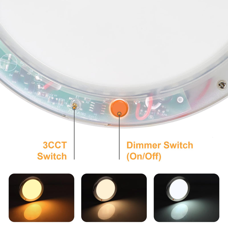 7" LED Marine Boat Ceiling Dome Light 3CCT RV Lights Interior Stainless Surface Mount Cabin Lights with Push Button 12V Light Fixture for Truck Camper Trailers Yacht Silver