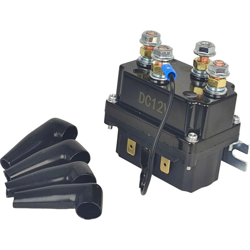12V 250A Winch Solenoid Relay Contactor for 3000-5000lbs ATV UTV SUV Truck Boat 4x4 Vehicle 4WD Dump Trailer Plow Control Reversing Recovery Switch Motor w/Mount Bracket Jumper 2-Wire Motor M6 250A Relay