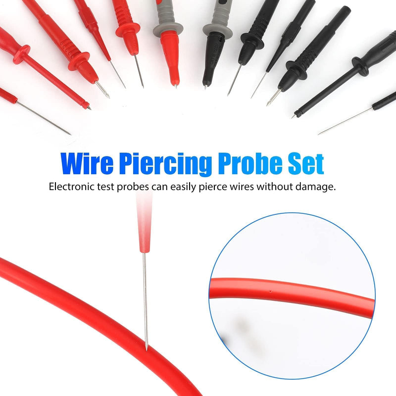 Linkstyle 25PCS Multimeter Test Leads Kit with Replaceable Wire Piercing Probes, Alligator Clips, Test Hook Clips, Tweezer for Digital Electrical Multimeter Testing 25PCS: Red+Black