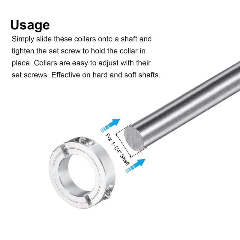 uxcell 2Pcs Double Split Clamp-On Shaft Collar for 1-1/4" Shaft, Two-Piece Clamping Collar 2-1/16" OD, 1/2" Thickness, Aluminum Alloy Set Screw Split Collar Clamp