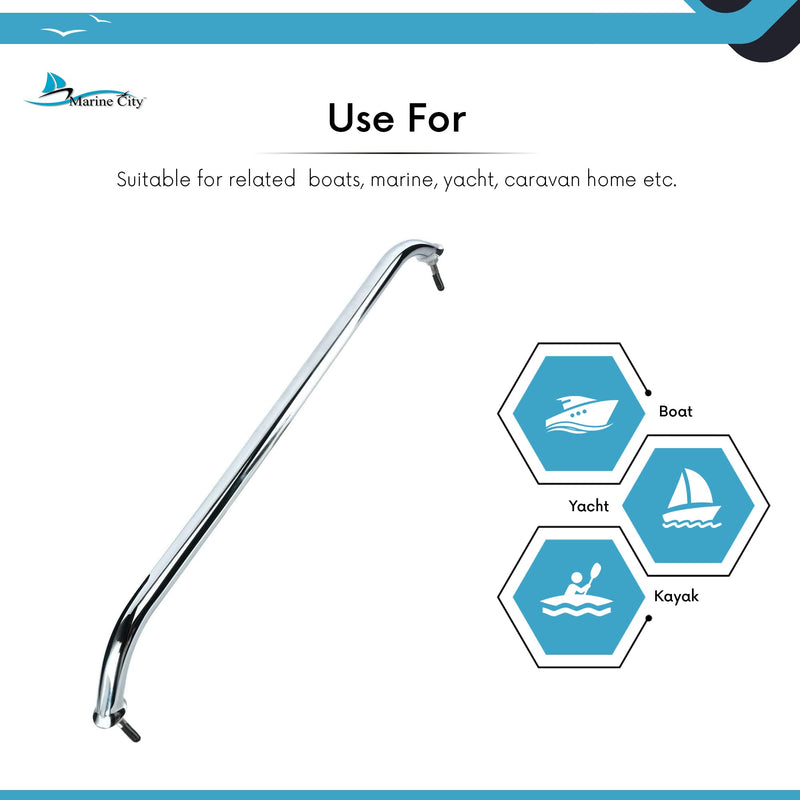 MARINE CITY Smooth Polished Stainless Steel Heavy Duty Oval Grab Bar Handle Hand Rail with Flange and Stud 18 Inches for Boats – Ships – Yachts – Kayaks – Hardware Accessories (Pack of 1)