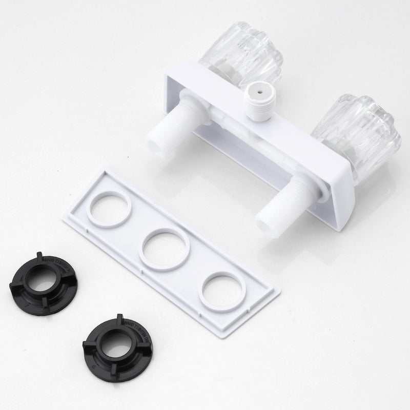 RV Shower Faucet, 4" Shower Valve Diverter with Dual Acrylic Control Knobs, Leak-Proof Design for RV Camper Van Travel Trailer Bathroom (Indoor/Outdoor Use), White