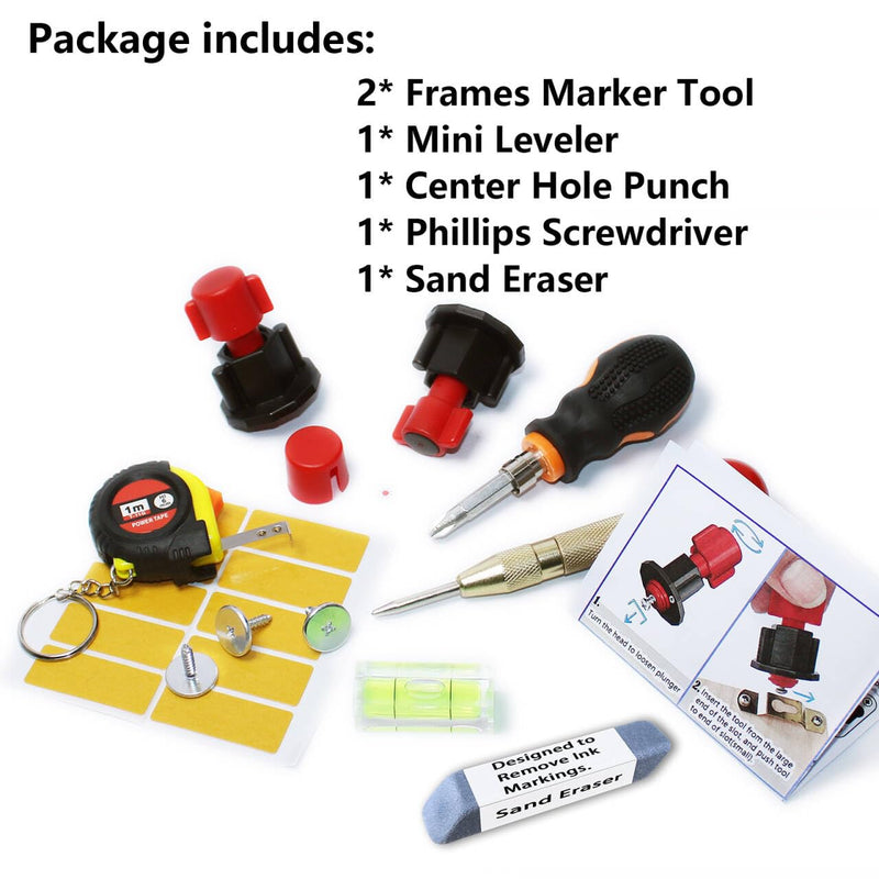 DIKOO Picture Hanging Mark Hole and Leveling Kit for Frame Mural Hanging - with Mini Bubble Level Used for Mark Nail Hole Frames etc Location Tool Set 2