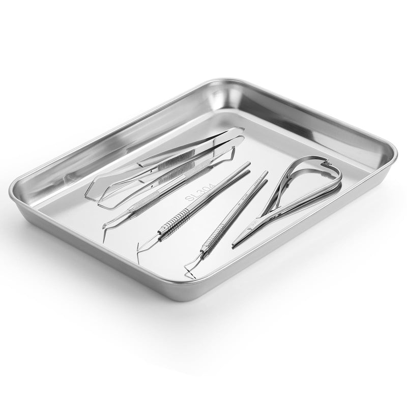 JMU 2 Pack 304 Stainless Steel Medical Tray, 10.2"x7.9"x1.2" Thickening Dental Tray, Professional Medical Procedure Tray 1 10.24" x 7.87" x 1.18"