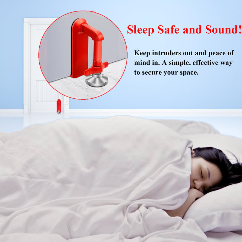 Door Stoppers Security - Portable Door Lock for Travel Anti Theft Door Blocker, Hotel Room Apartment Safety - No Drill Garage Door Brace Devices for Women, Children - Sleep with Peace of Mind Red