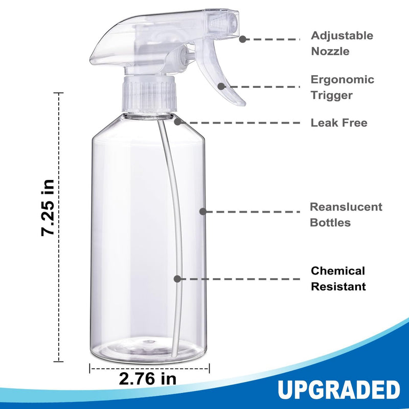 JohnBee Spray Bottles - 16.9oz/2Pack - Premium Adjustable Spray Bottles for Cleaning - No Leak And Clog Mister Spray Bottle - Spray Bottle For Hair, Plants, Pet, Vinegar, And Rubbing Alcohol Reagent Clear