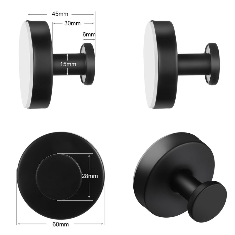 Vacuum Suction Cup Hooks, 2 Pack Stainless Steel Suction Hooks for Shower Bathroom Towel Hooks Shower Hooks Holders Shower Hooks Hanging Towels, Loofah, Robe, Coat(Black) Black