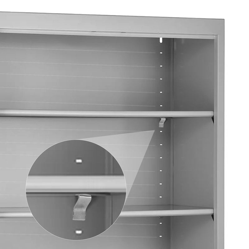 18pcs Cabinet Shelf Clips, Heavy Duty Shelving Brackets Clips Shelf Pegs Shelf Support Clip Holder Pilaster Shelf Clips Compatible with Sandusky Metal Cabinet, Silver