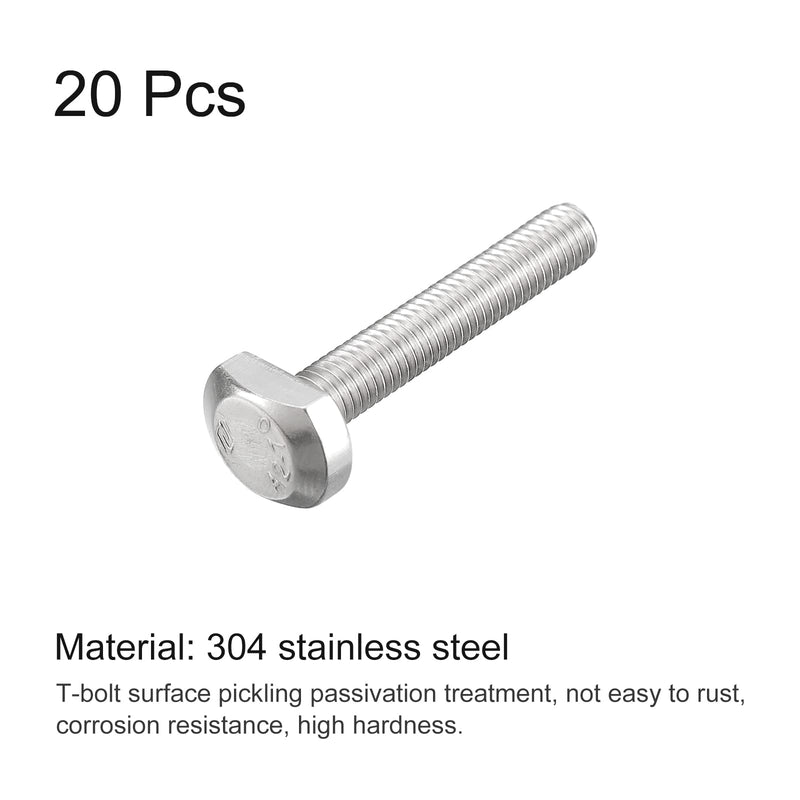 uxcell T-Slot Bolts, 20pcs M5x30mm T Slot Drop-in Stud Sliding Bolts 304 Stainless Steel T Shape Screws for T Track 20